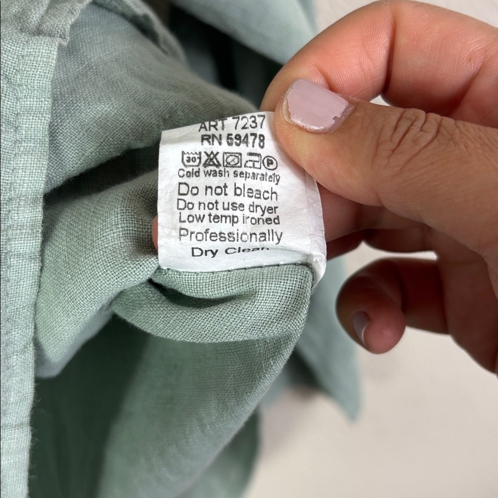 Terzo Millennio 100% Linen Green Top Roll Up Sleeves Blouse Relaxed Fit size L - Picture 6 of 11